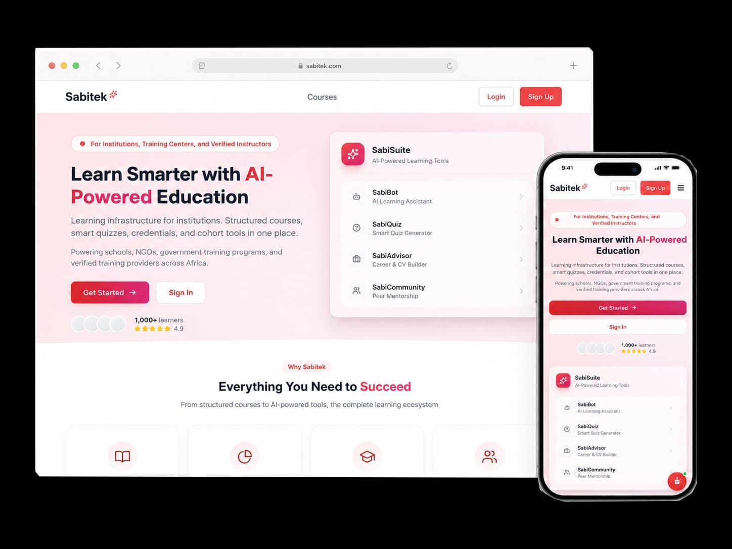 Sabitek learning platform on desktop and mobile